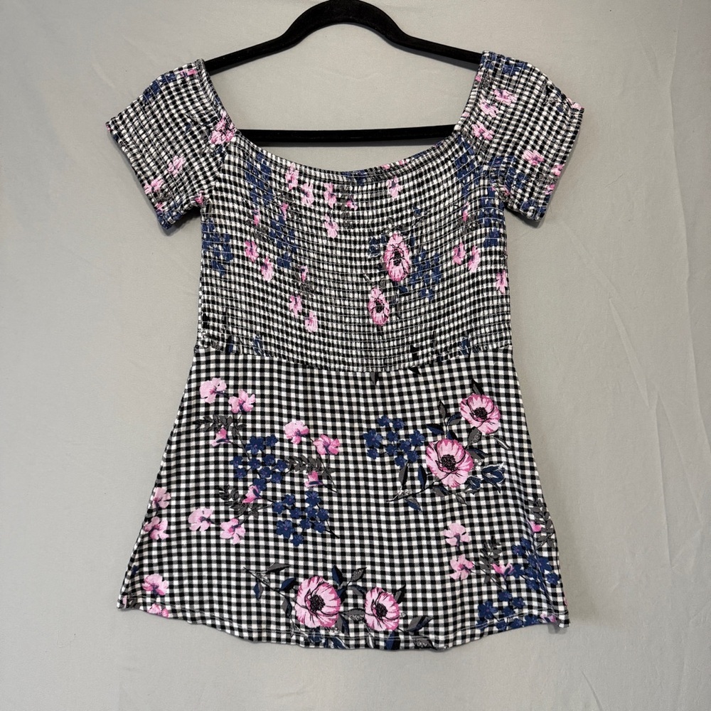 Rickis Womens Boho Floral Smocked Top Size Small Cottagecore Flowy Stretchy